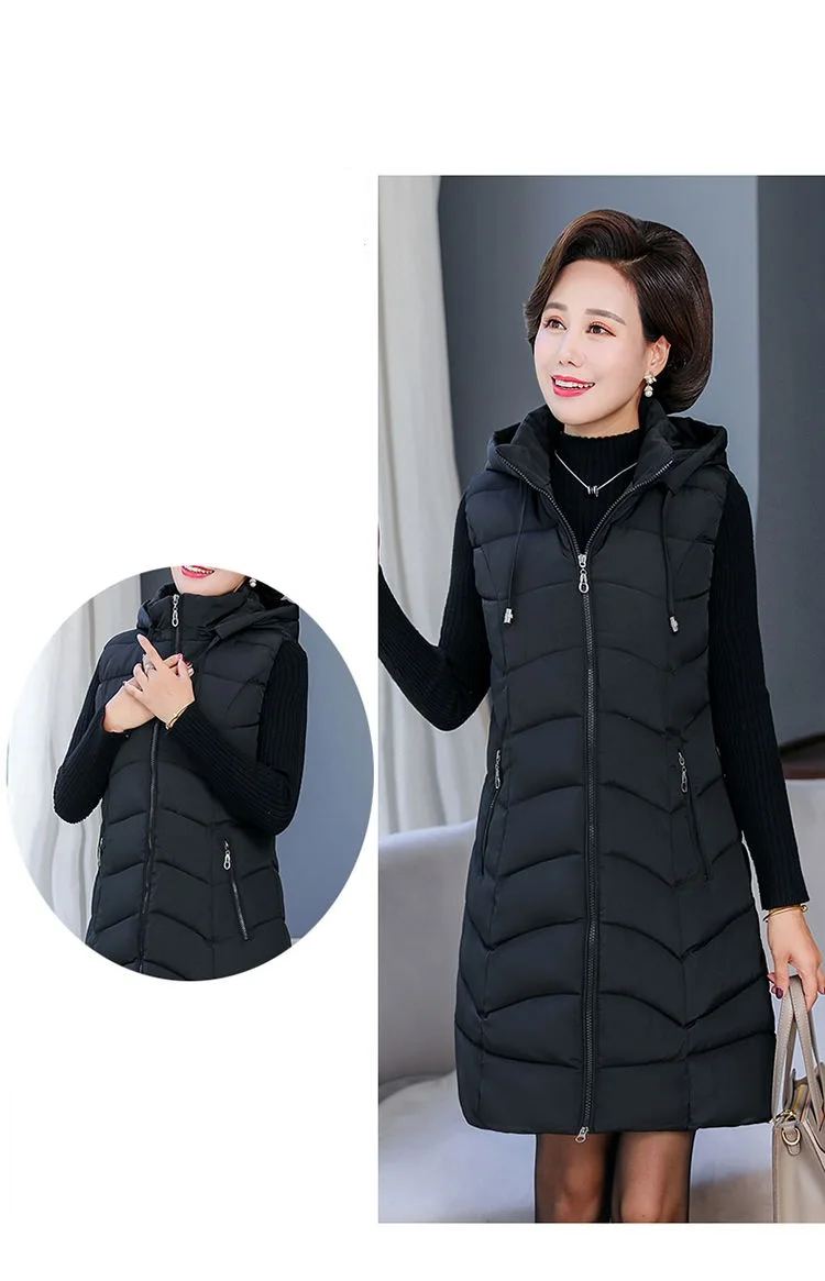 Oversized 6XL Mother Waistcoat Jacket Autumn Winte Women's Cotton Hooded Vest Coat Fashion Thicken Long Slim Sleeveless Outwear