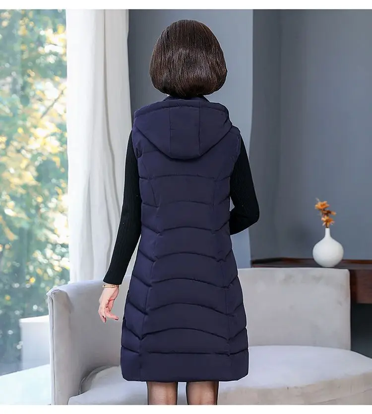 Oversized 6XL Mother Waistcoat Jacket Autumn Winte Women's Cotton Hooded Vest Coat Fashion Thicken Long Slim Sleeveless Outwear