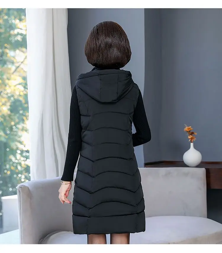 Oversized 6XL Mother Waistcoat Jacket Autumn Winte Women's Cotton Hooded Vest Coat Fashion Thicken Long Slim Sleeveless Outwear
