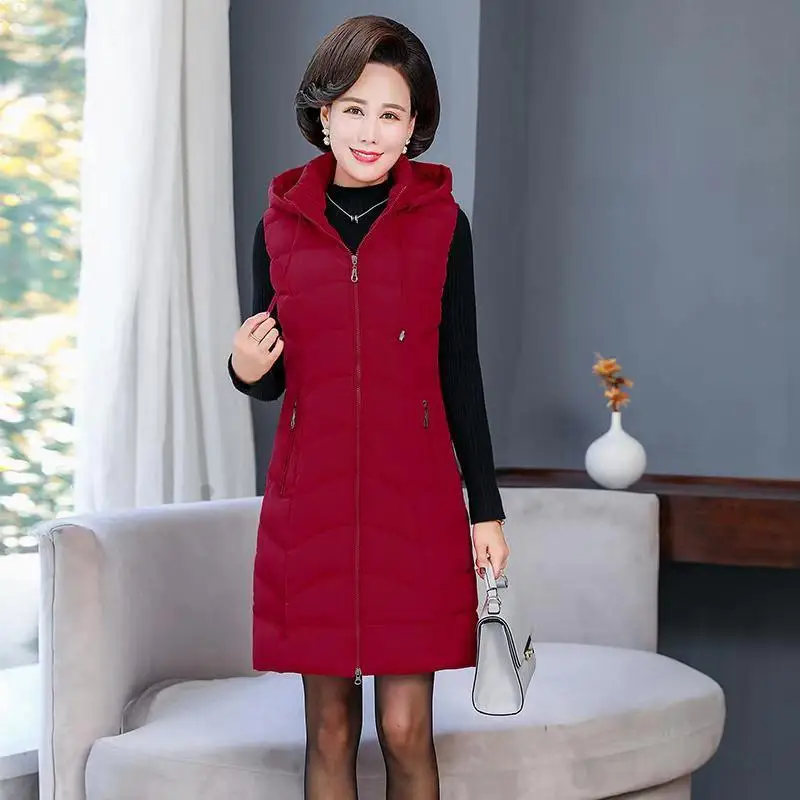 Oversized 6XL Mother Waistcoat Jacket Autumn Winte Women's Cotton Hooded Vest Coat Fashion Thicken Long Slim Sleeveless Outwear