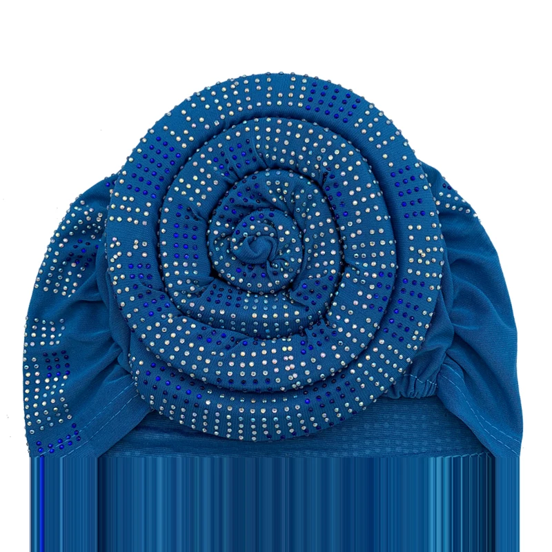2022 New Women Full Diamonds Donut Turban Cap Elastic Muslim Hijab Bonnet Hat Ladies Headband Turbans African India Caps
