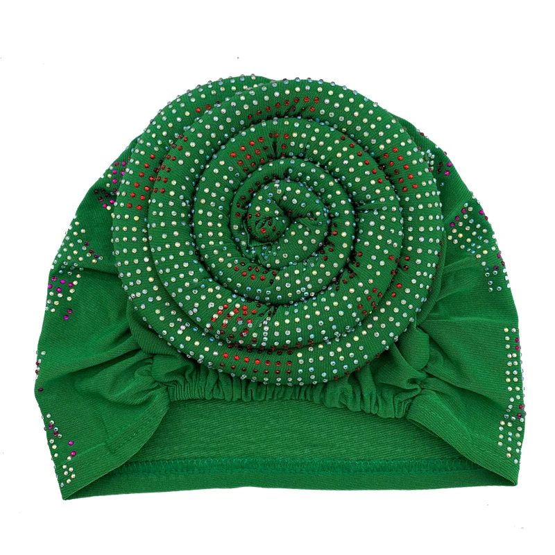 2022 New Women Full Diamonds Donut Turban Cap Elastic Muslim Hijab Bonnet Hat Ladies Headband Turbans African India Caps