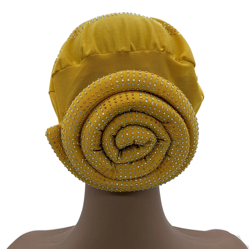 2022 New Women Full Diamonds Donut Turban Cap Elastic Muslim Hijab Bonnet Hat Ladies Headband Turbans African India Caps