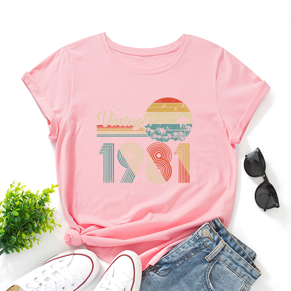 vintage 1981 Print Women T Shirt Short Sleeve O Neck Loose Women Tshirt Ladies Tee Shirt Tops Clothes Camisetas Mujer