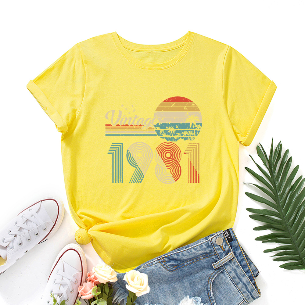 vintage 1981 Print Women T Shirt Short Sleeve O Neck Loose Women Tshirt Ladies Tee Shirt Tops Clothes Camisetas Mujer