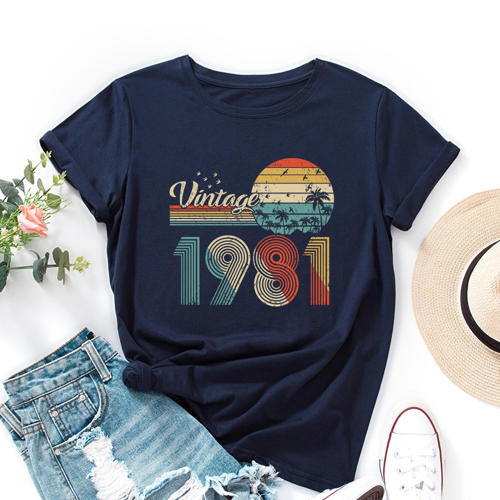 vintage 1981 Print Women T Shirt Short Sleeve O Neck Loose Women Tshirt Ladies Tee Shirt Tops Clothes Camisetas Mujer