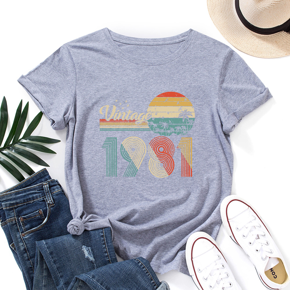 vintage 1981 Print Women T Shirt Short Sleeve O Neck Loose Women Tshirt Ladies Tee Shirt Tops Clothes Camisetas Mujer