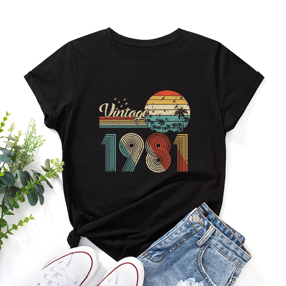 vintage 1981 Print Women T Shirt Short Sleeve O Neck Loose Women Tshirt Ladies Tee Shirt Tops Clothes Camisetas Mujer