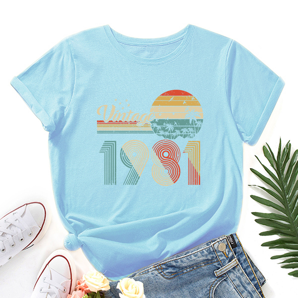 vintage 1981 Print Women T Shirt Short Sleeve O Neck Loose Women Tshirt Ladies Tee Shirt Tops Clothes Camisetas Mujer