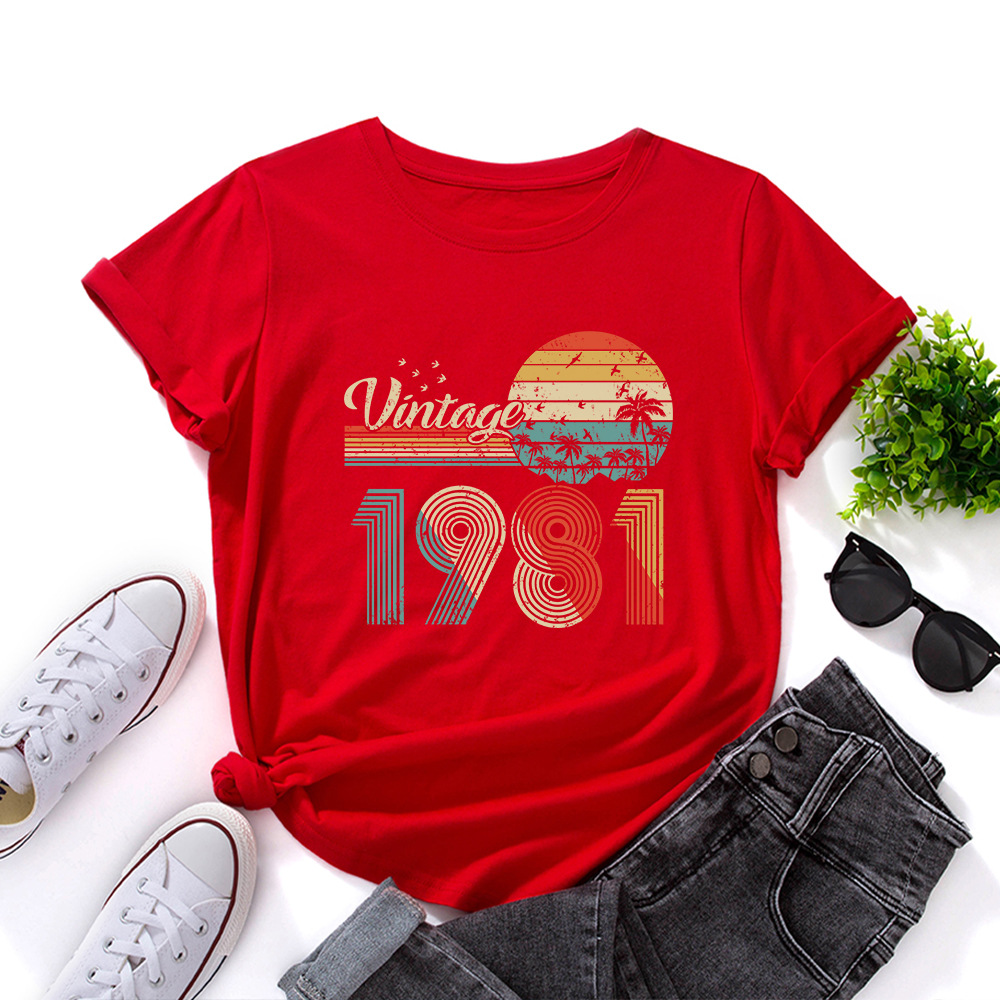 vintage 1981 Print Women T Shirt Short Sleeve O Neck Loose Women Tshirt Ladies Tee Shirt Tops Clothes Camisetas Mujer
