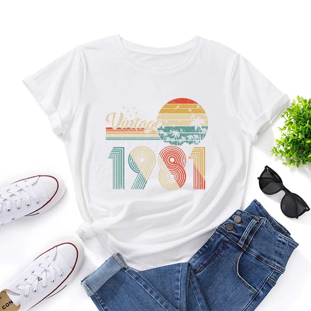 vintage 1981 Print Women T Shirt Short Sleeve O Neck Loose Women Tshirt Ladies Tee Shirt Tops Clothes Camisetas Mujer