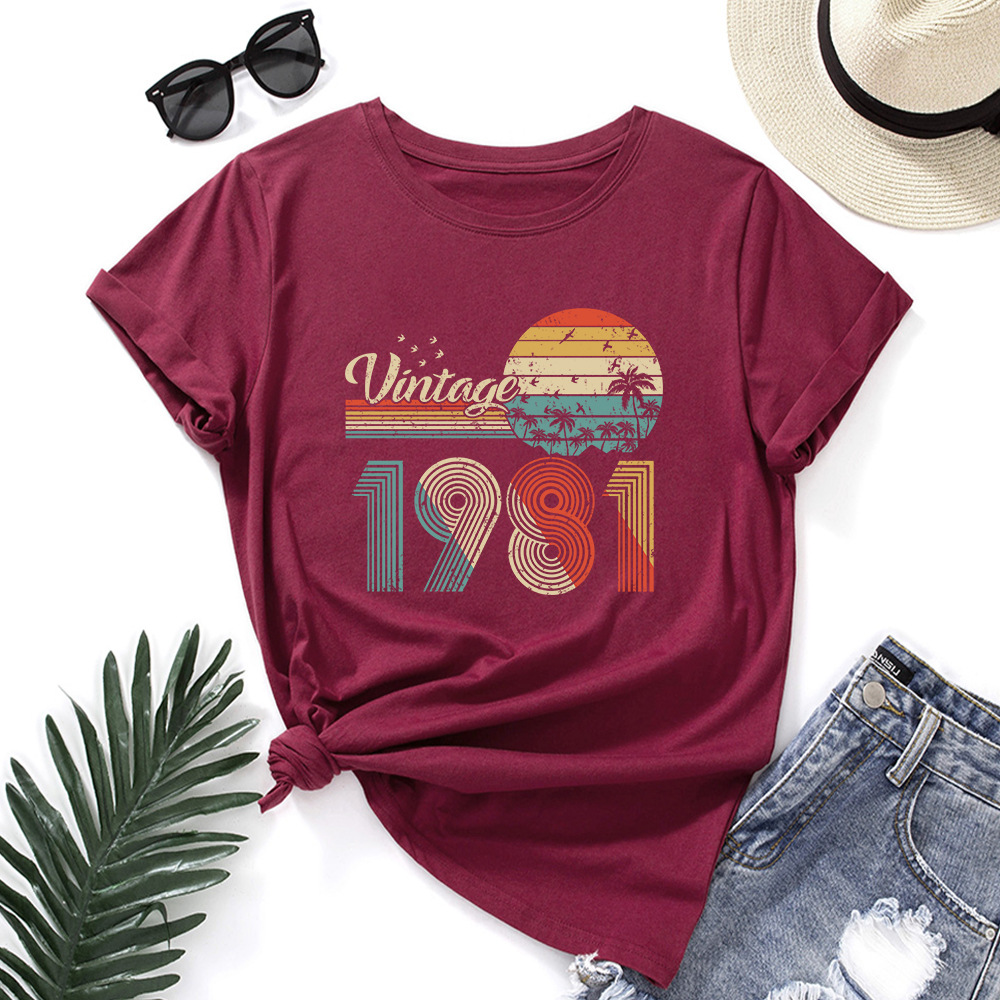 vintage 1981 Print Women T Shirt Short Sleeve O Neck Loose Women Tshirt Ladies Tee Shirt Tops Clothes Camisetas Mujer