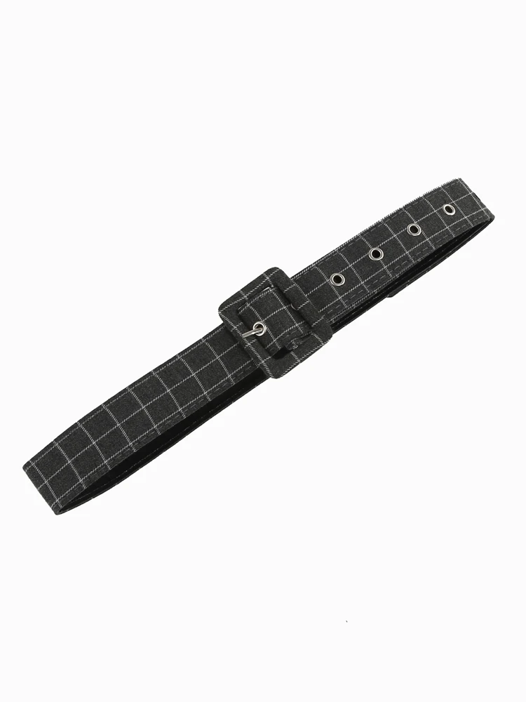 Tonval Notched Collar Single Breasted Women Grey Plaid Rockabilly Long Dresses High Waist Belted Vintage A-Line Dress 2023