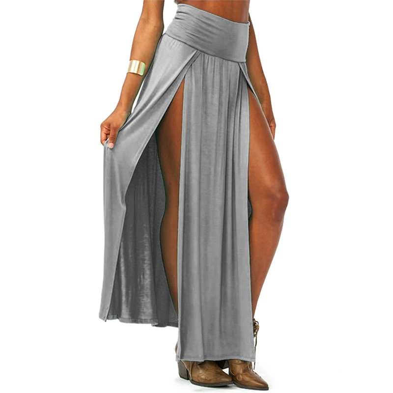 2023 New Arrival High Waisted Sexy Womens Double Slits Summer Solid Long Maxi Skirt Wholesale 51 Valentine's Day Gifts