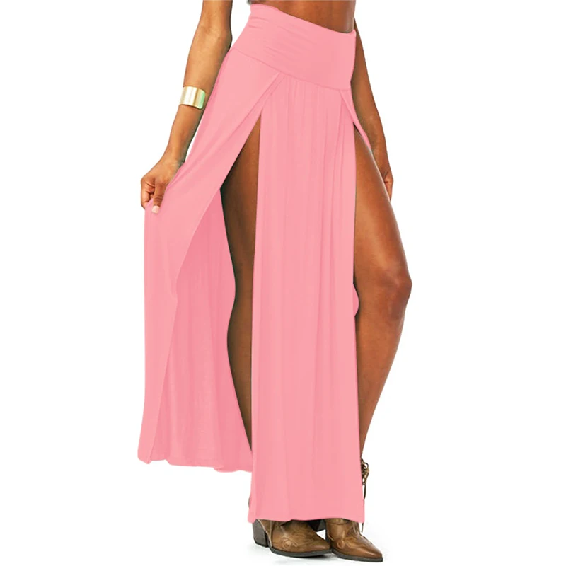 2023 New Arrival High Waisted Sexy Womens Double Slits Summer Solid Long Maxi Skirt Wholesale 51 Valentine's Day Gifts