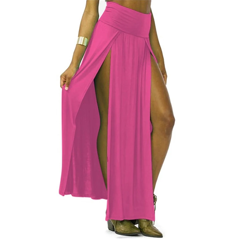 2023 New Arrival High Waisted Sexy Womens Double Slits Summer Solid Long Maxi Skirt Wholesale 51 Valentine's Day Gifts
