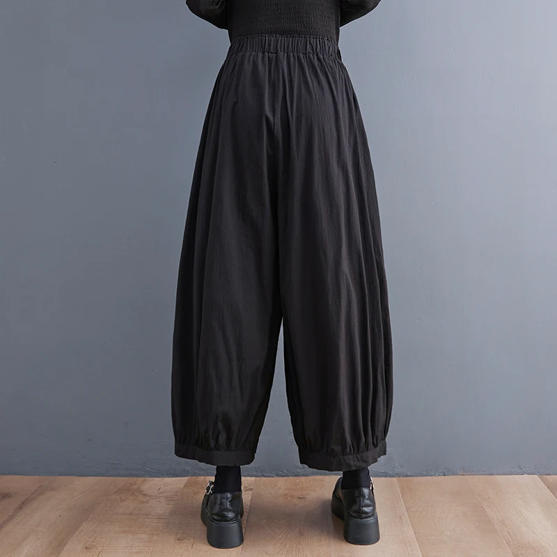 Black Vintage Polka Dot High Elastic Waist Wide Leg Pants Women New Spring Autumn Casual Loose Trousers Fashion Streetwear 2026