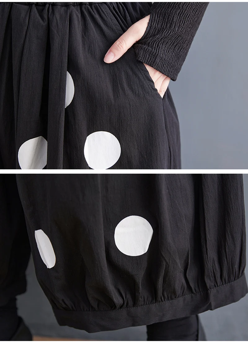 Black Vintage Polka Dot High Elastic Waist Wide Leg Pants Women New Spring Autumn Casual Loose Trousers Fashion Streetwear 2026