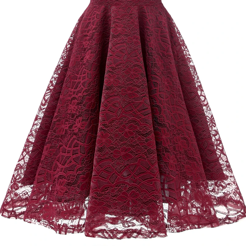 Pink Red Elegant Bridesmaid's Gown Women Vintage Robe Lace Dress Retro V Neck Ladies Party Gowns Formal Dress Vestido De Mujer
