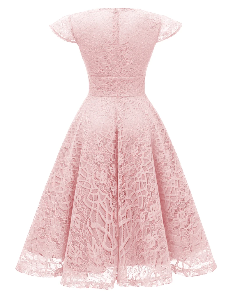 Pink Red Elegant Bridesmaid's Gown Women Vintage Robe Lace Dress Retro V Neck Ladies Party Gowns Formal Dress Vestido De Mujer