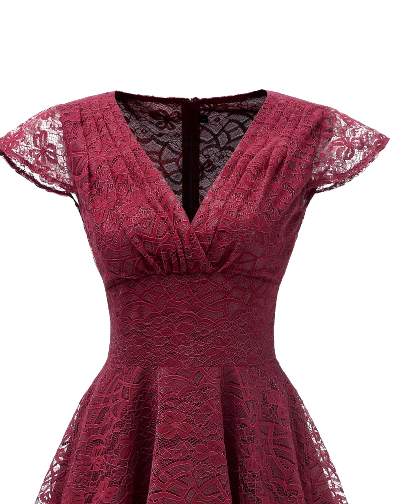 Pink Red Elegant Bridesmaid's Gown Women Vintage Robe Lace Dress Retro V Neck Ladies Party Gowns Formal Dress Vestido De Mujer