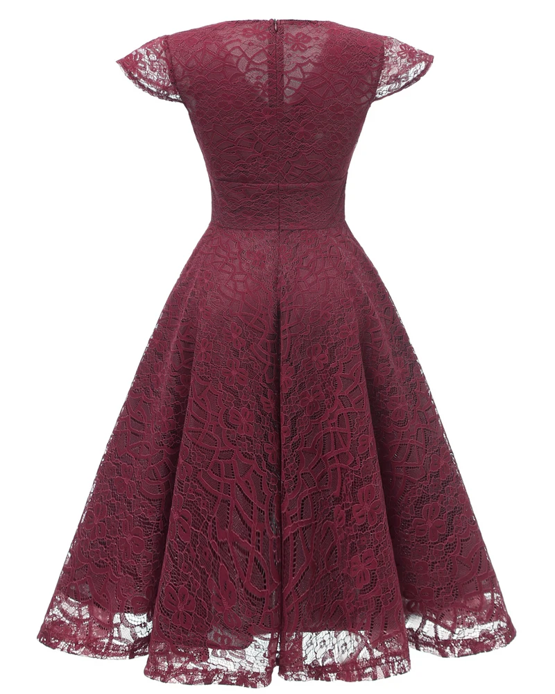 Pink Red Elegant Bridesmaid's Gown Women Vintage Robe Lace Dress Retro V Neck Ladies Party Gowns Formal Dress Vestido De Mujer