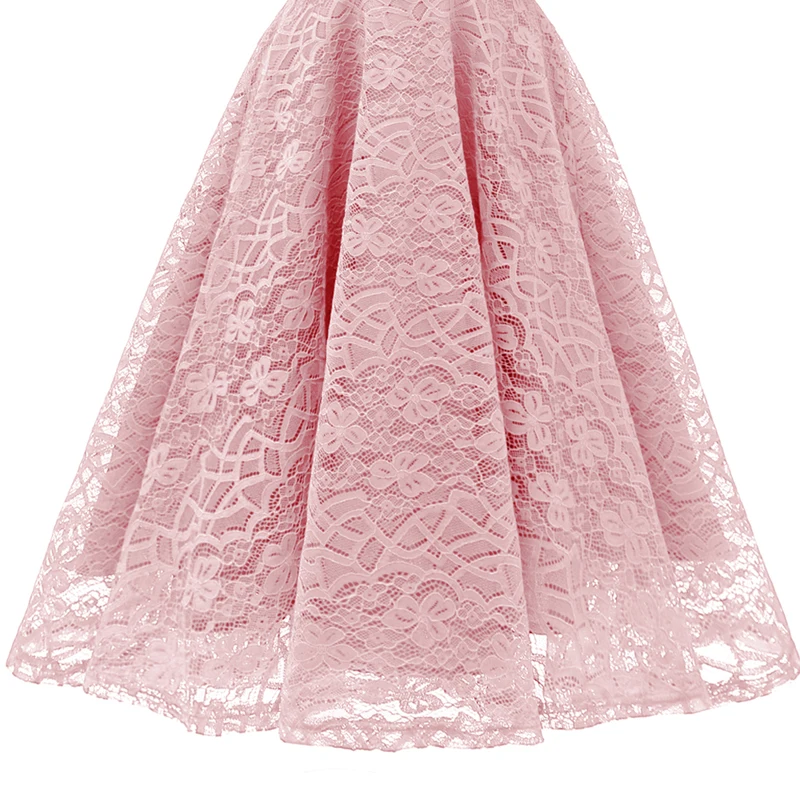 Pink Red Elegant Bridesmaid's Gown Women Vintage Robe Lace Dress Retro V Neck Ladies Party Gowns Formal Dress Vestido De Mujer