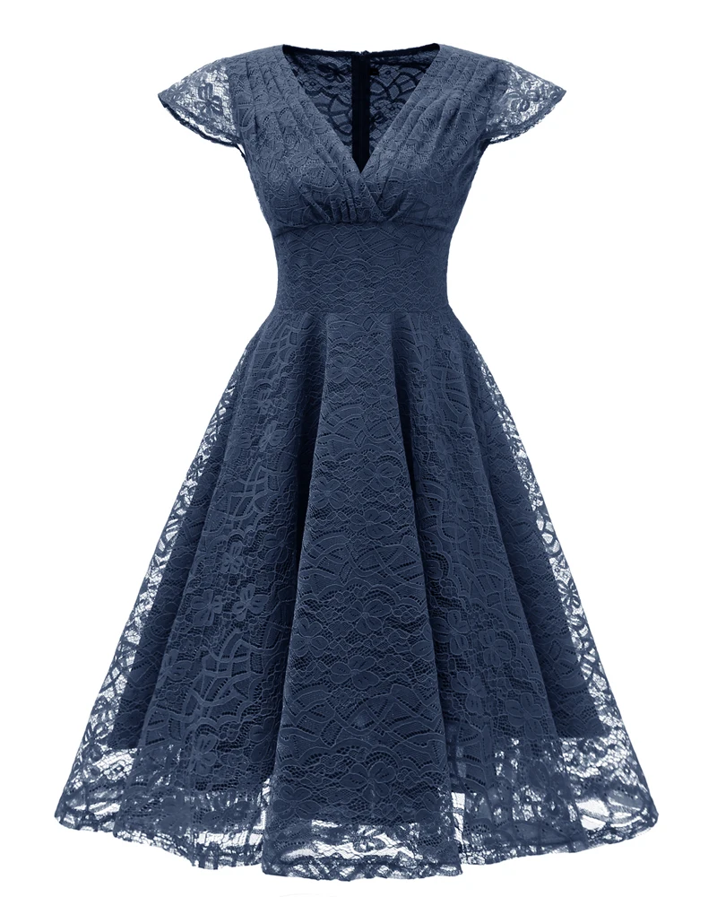 Pink Red Elegant Bridesmaid's Gown Women Vintage Robe Lace Dress Retro V Neck Ladies Party Gowns Formal Dress Vestido De Mujer