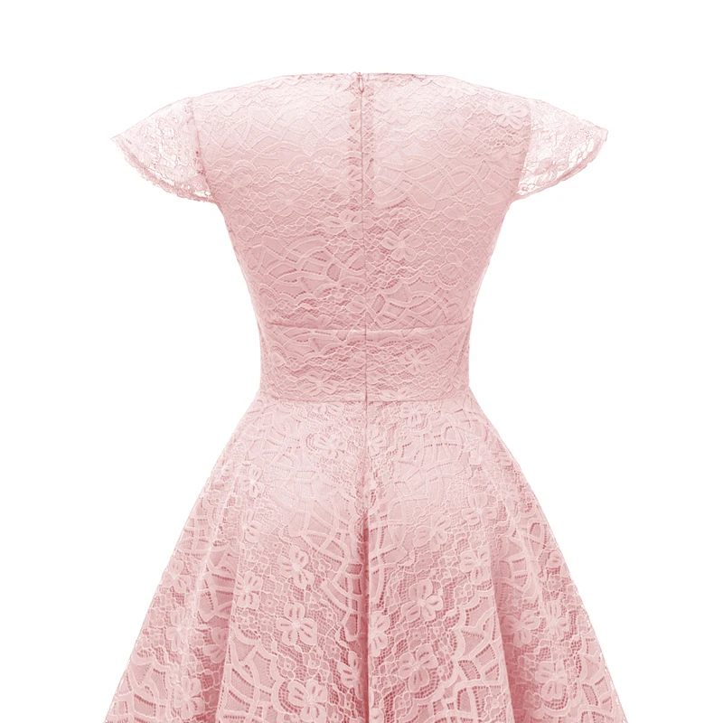 Pink Red Elegant Bridesmaid's Gown Women Vintage Robe Lace Dress Retro V Neck Ladies Party Gowns Formal Dress Vestido De Mujer