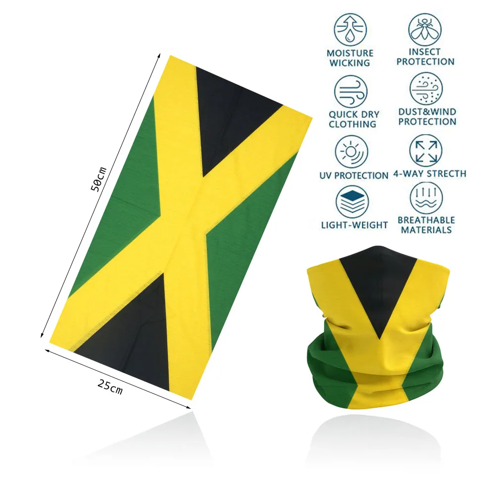 Breathable Running Face Mask Scarves Jamaica Flag Bandana Snood 100% Polyester Biker Multi Purpose Use Head Wrap Neck Gaiter JM