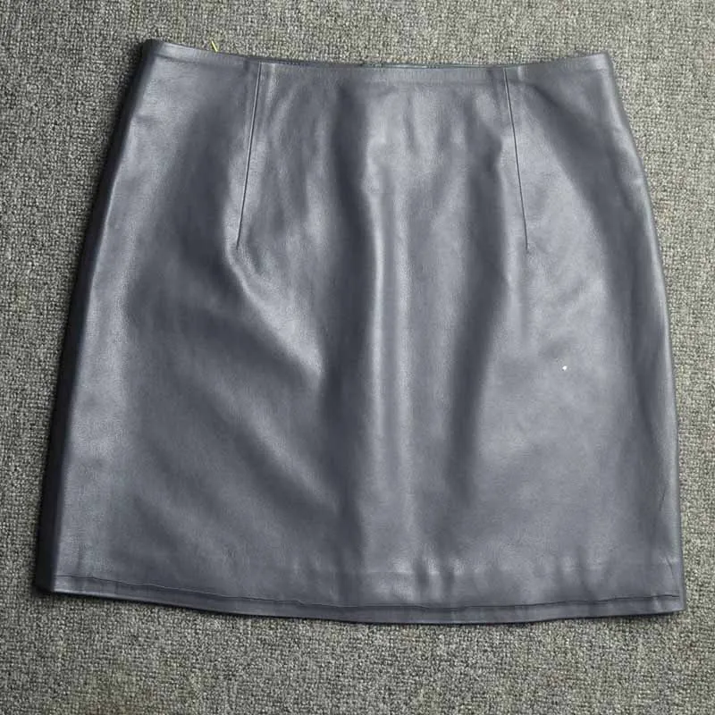 Genuine Leather 2026 A Line Slim Fit Wrap Buttocks Short Skirt Sheepskin High Waisted Skirt Women's Pure Leather Spanking Skirt