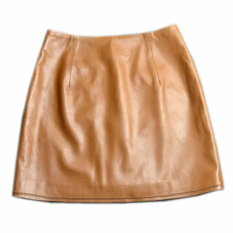 Genuine Leather 2026 A Line Slim Fit Wrap Buttocks Short Skirt Sheepskin High Waisted Skirt Women's Pure Leather Spanking Skirt
