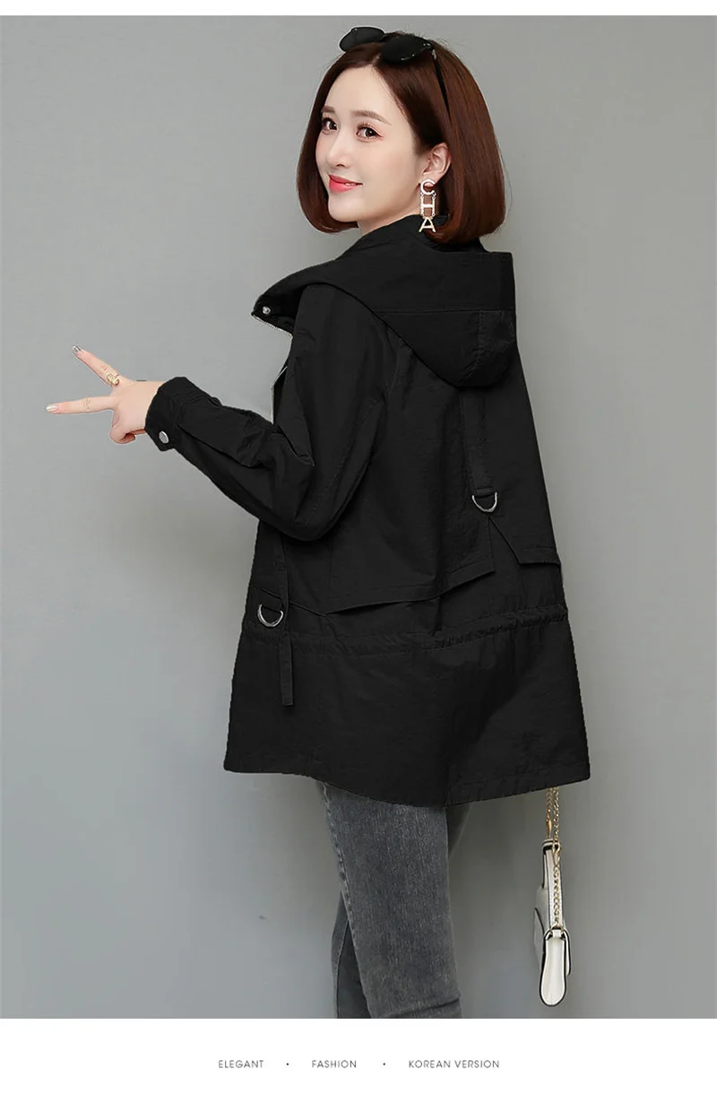 Mother's Windbreaker Women's Spring And Autumn 2026 New Middle-Aged Mother's Loose And Thin Coat Korean Lining Trench Hooded 3XL