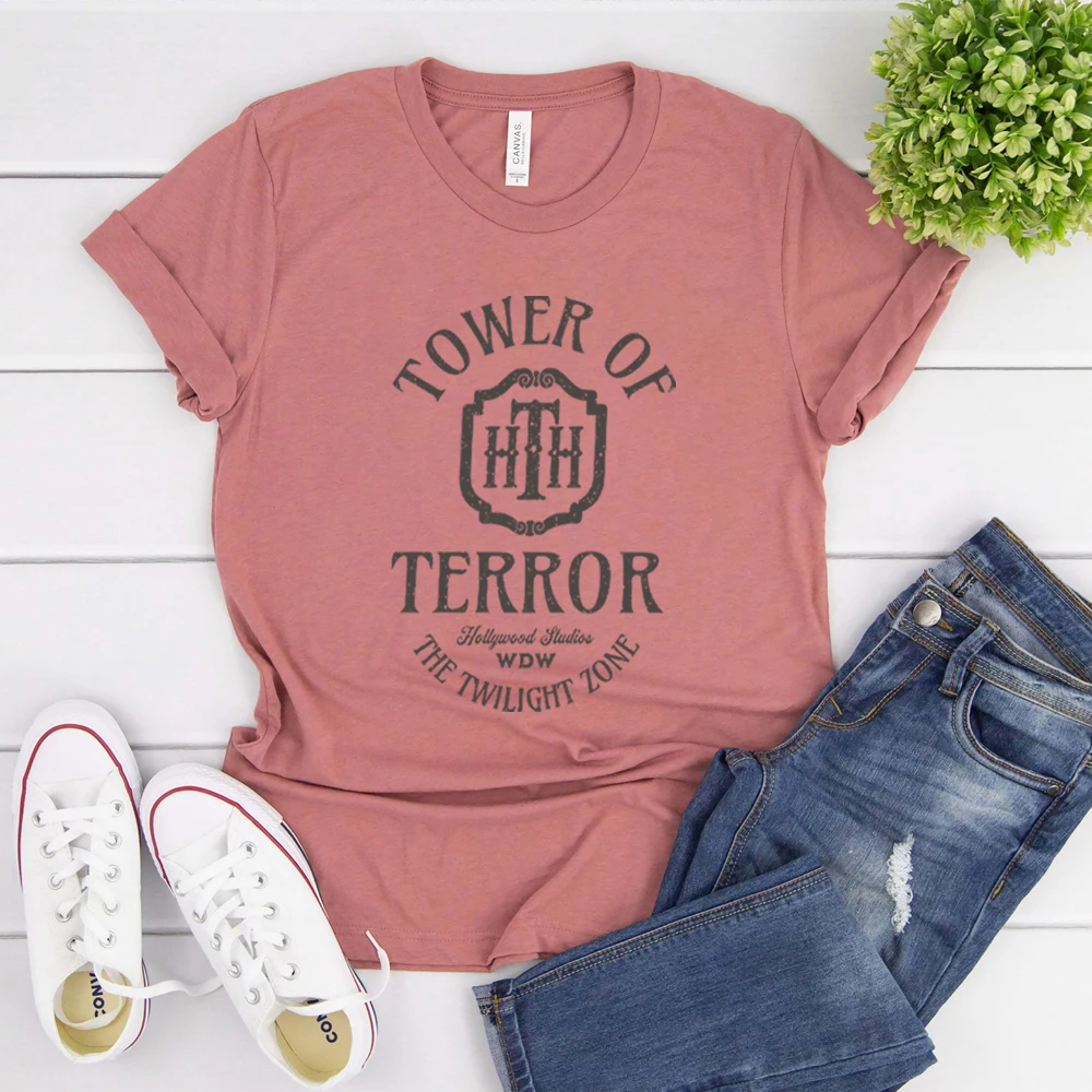 Vintage Tower of Terror T Shirt Tower Hotel Tshirt Studios Retro Shirt WDW Shirts Women Fashion Summer Causal Short Sleeved Top