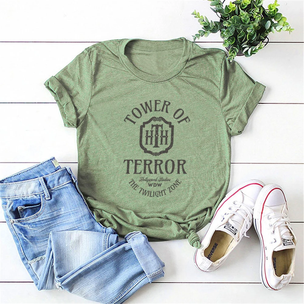 Vintage Tower of Terror T Shirt Tower Hotel Tshirt Studios Retro Shirt WDW Shirts Women Fashion Summer Causal Short Sleeved Top