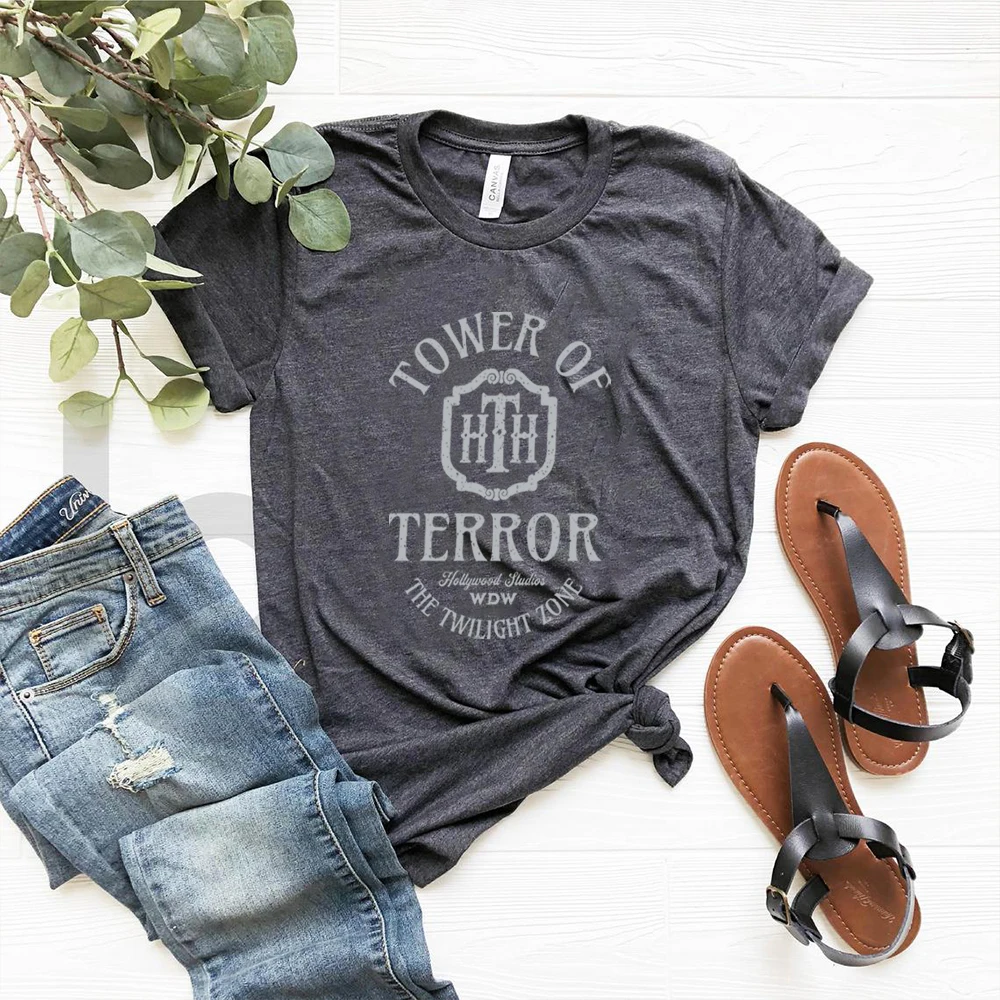 Vintage Tower of Terror T Shirt Tower Hotel Tshirt Studios Retro Shirt WDW Shirts Women Fashion Summer Causal Short Sleeved Top