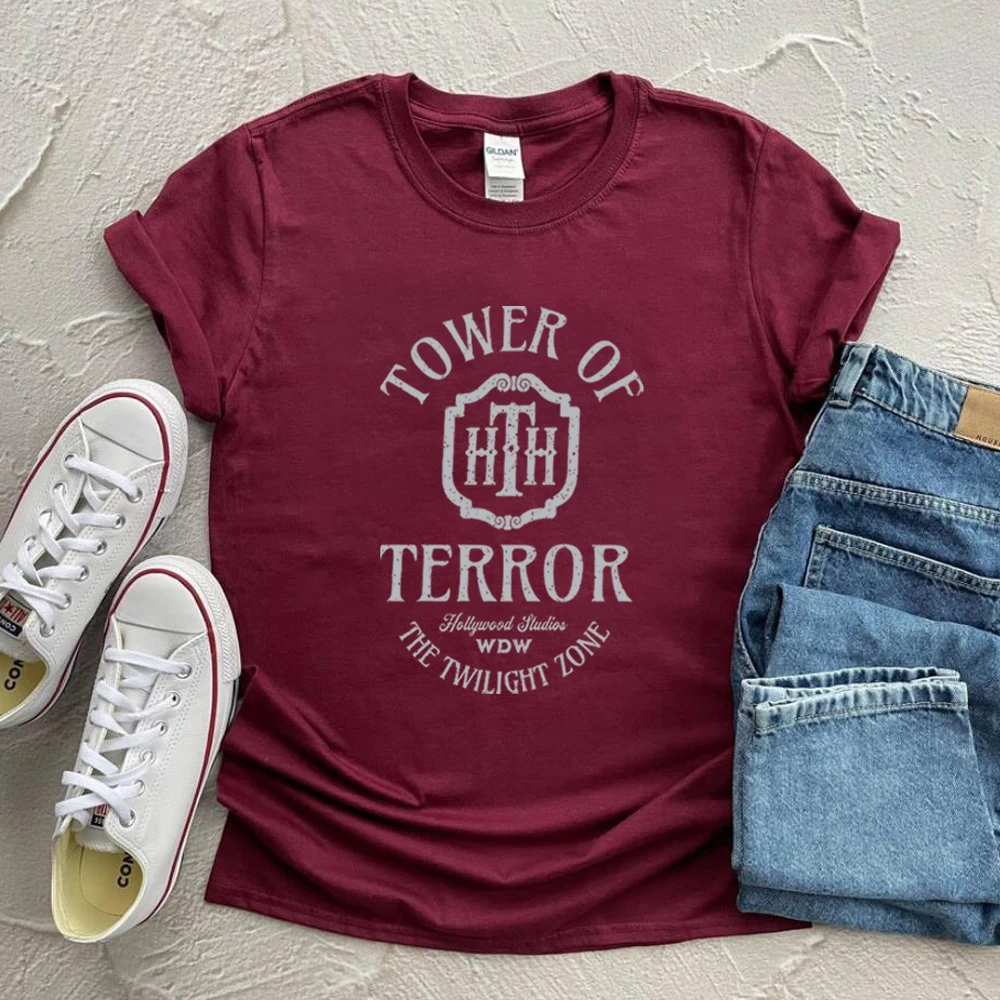 Vintage Tower of Terror T Shirt Tower Hotel Tshirt Studios Retro Shirt WDW Shirts Women Fashion Summer Causal Short Sleeved Top