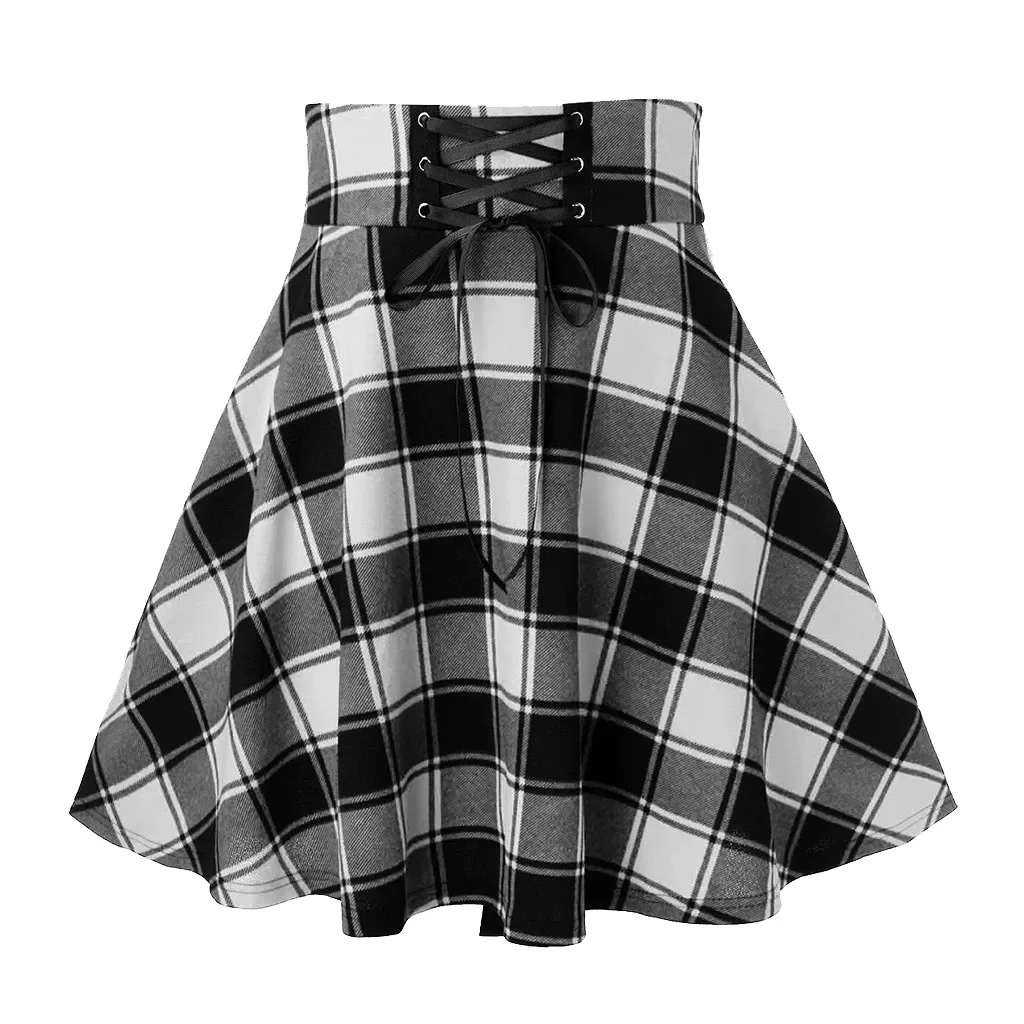 Retro Gothic Black Checkered Women's Skirt 2024 New Women Pleated Plaid Skirt Spring Autumn Girl Hip Hop Female Punk Mini Skirts
