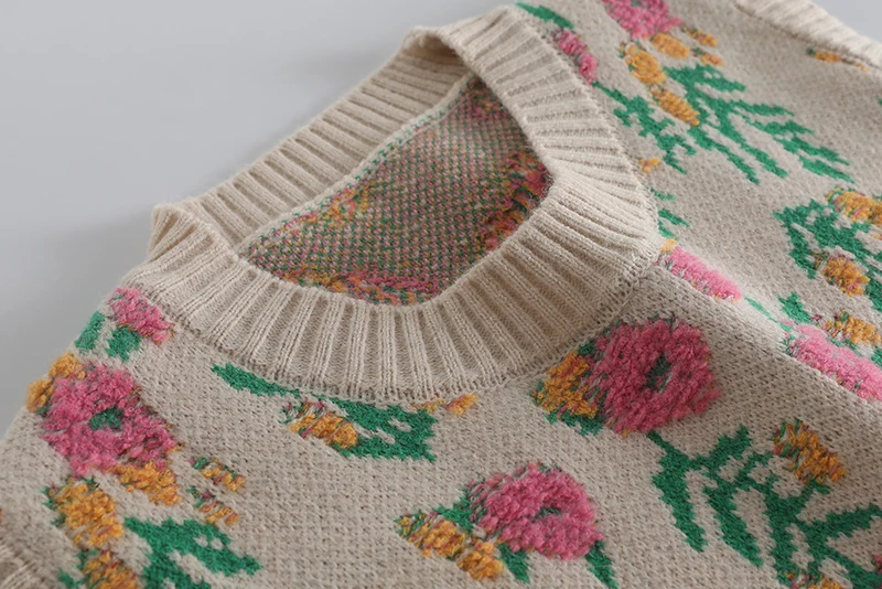 Women's Vintage Flower Knitted Sweater Vests, Japanese Mori Style, O-neck, Baggy Sleeveless Tops, Casual Retro Jumpers, Autumn