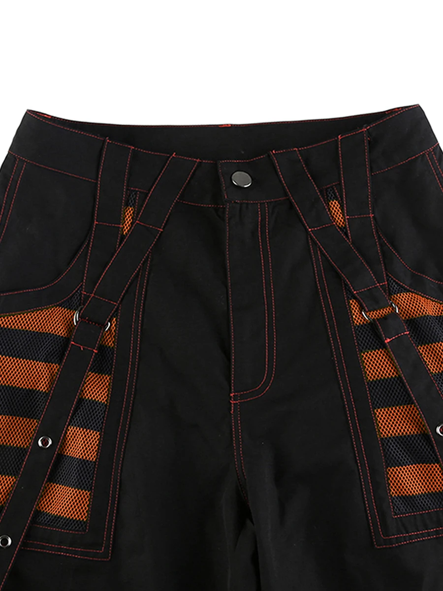 Women Cargo Jeans Striped Zipper Button Closure Loose Casual Trousers Streetwear with Pockets Fall Spring Clothes Punk Y2K 90s