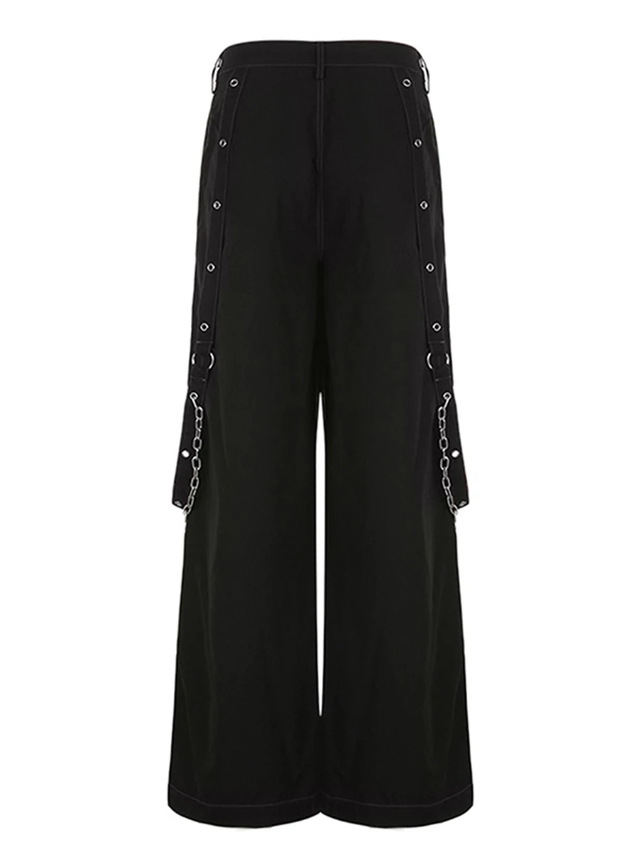 Women Cargo Jeans Striped Zipper Button Closure Loose Casual Trousers Streetwear with Pockets Fall Spring Clothes Punk Y2K 90s