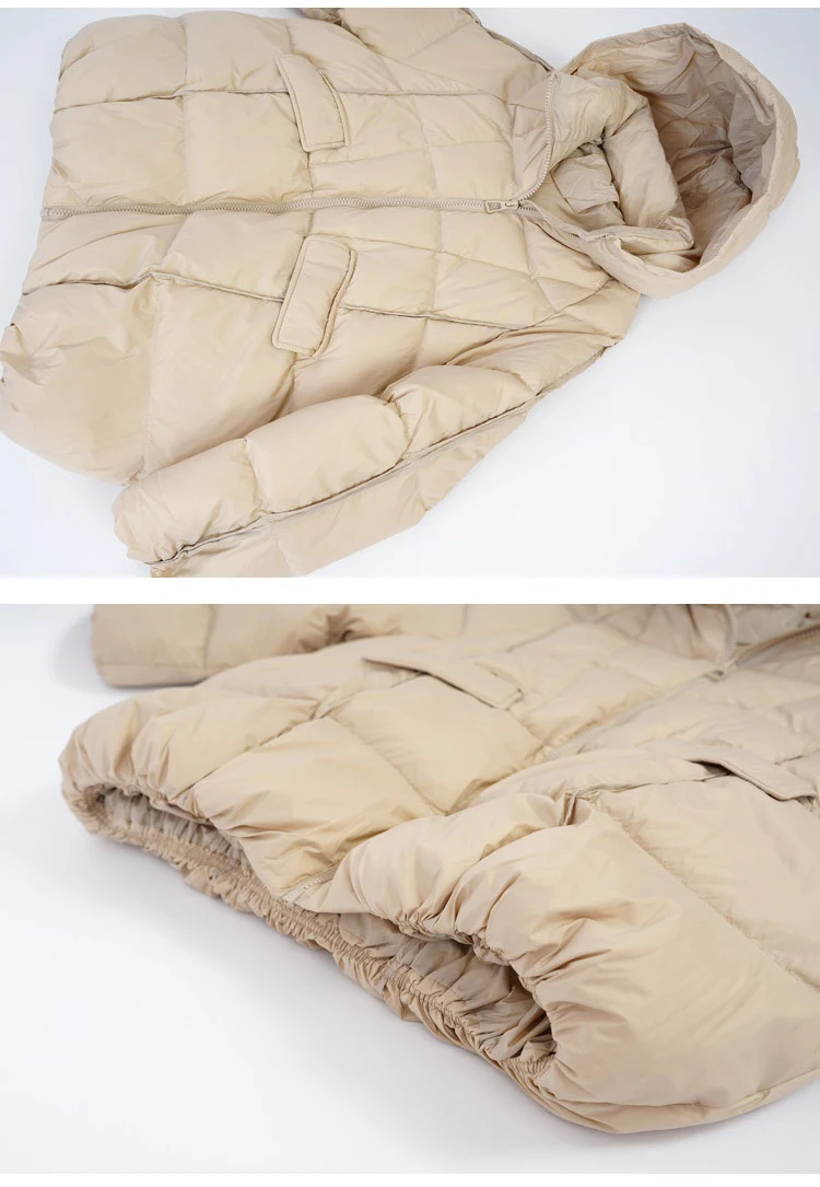 Schinteon Women White Duck Down Jacket with Hood Autumn Winter Warm Outwear Casual Loose Over Size Outwear Korean Style Coat New
