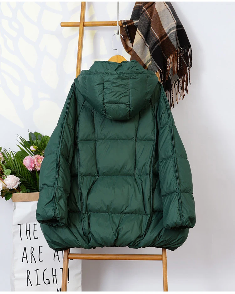 Schinteon Women White Duck Down Jacket with Hood Autumn Winter Warm Outwear Casual Loose Over Size Outwear Korean Style Coat New