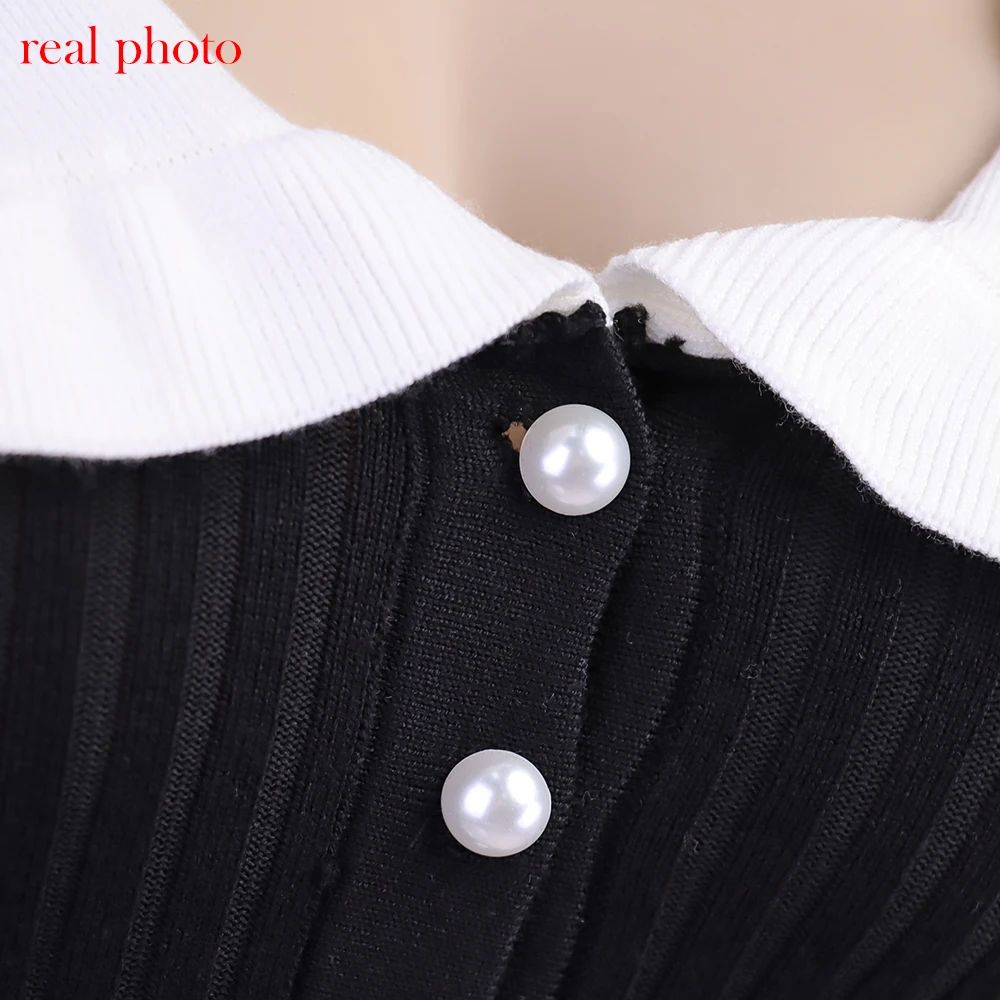 Cryptographic Elegant Knitted Ruffle Trim Sweater Dress Outfits for Women Fall Winter Fashion Vintage Midi Dresses Slim Clothes