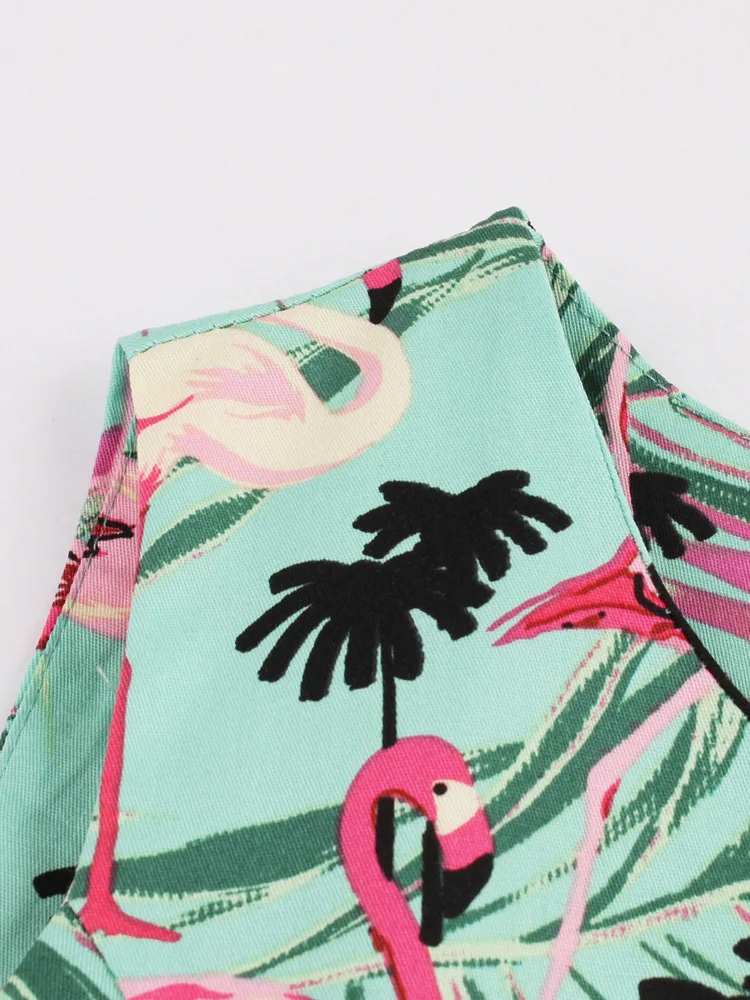 Tonval Flamingo Print High Waist Pinup Retro Dress S to 4XL 95% Cotton Women O-Neck Sleeveless Summer 50s Vintage Dresses