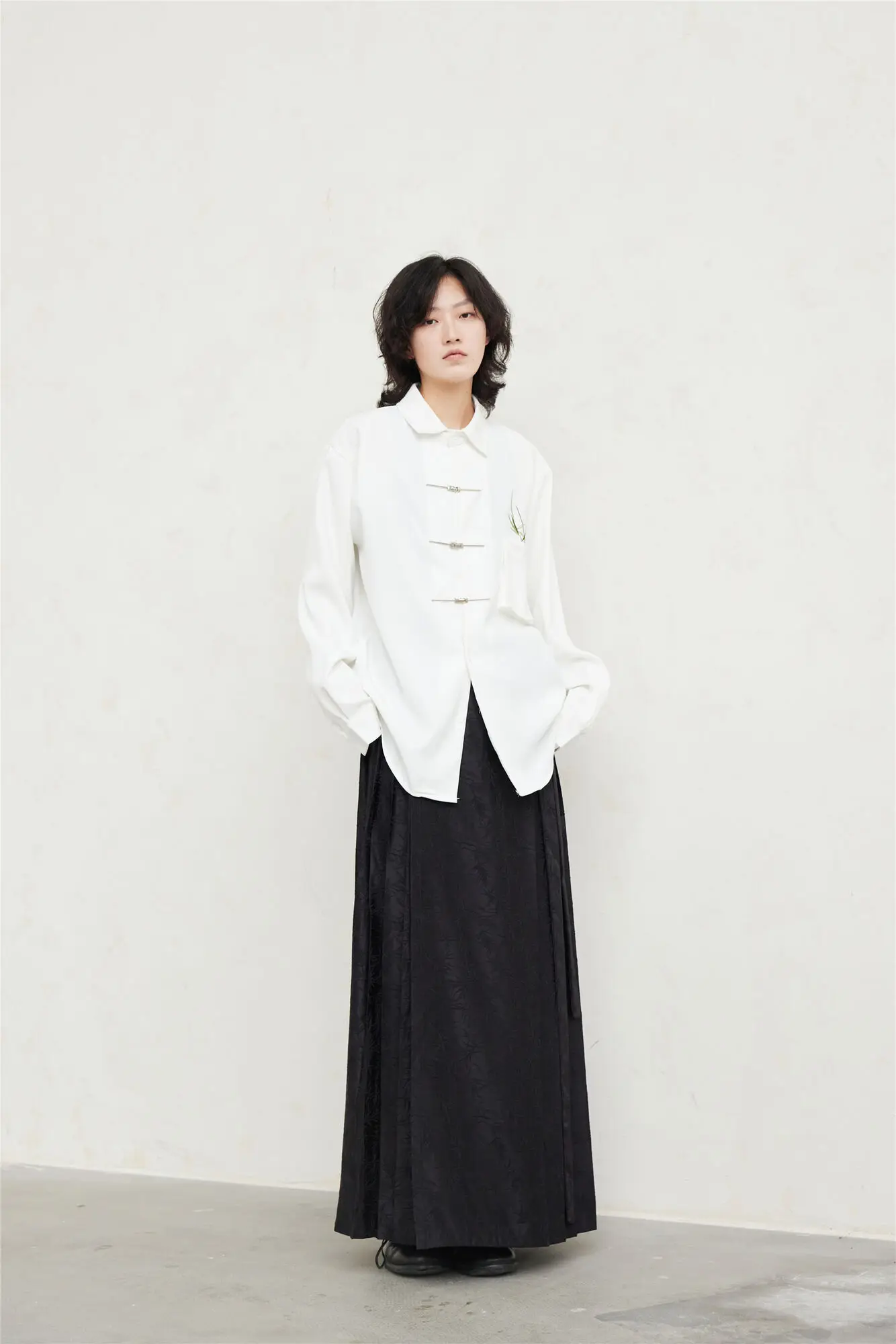 UMI MAO Yamamoto Dark Skirt Design Sense New Chinese Bamboo Leaf Pleated Pattern Jacquard Horse Face Skirt Femme