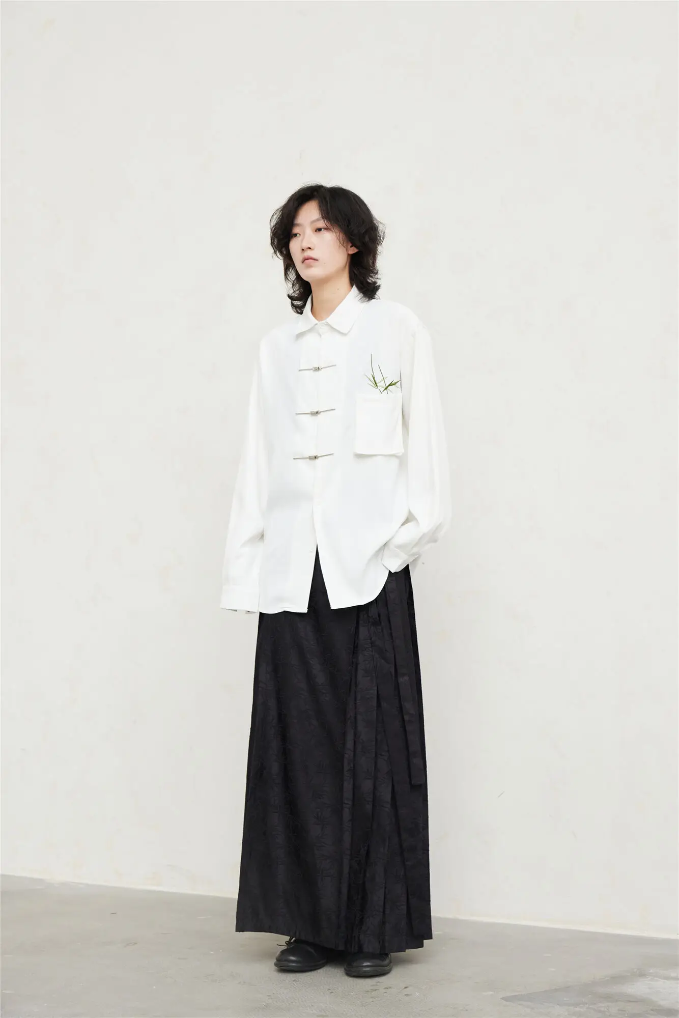 UMI MAO Yamamoto Dark Skirt Design Sense New Chinese Bamboo Leaf Pleated Pattern Jacquard Horse Face Skirt Femme