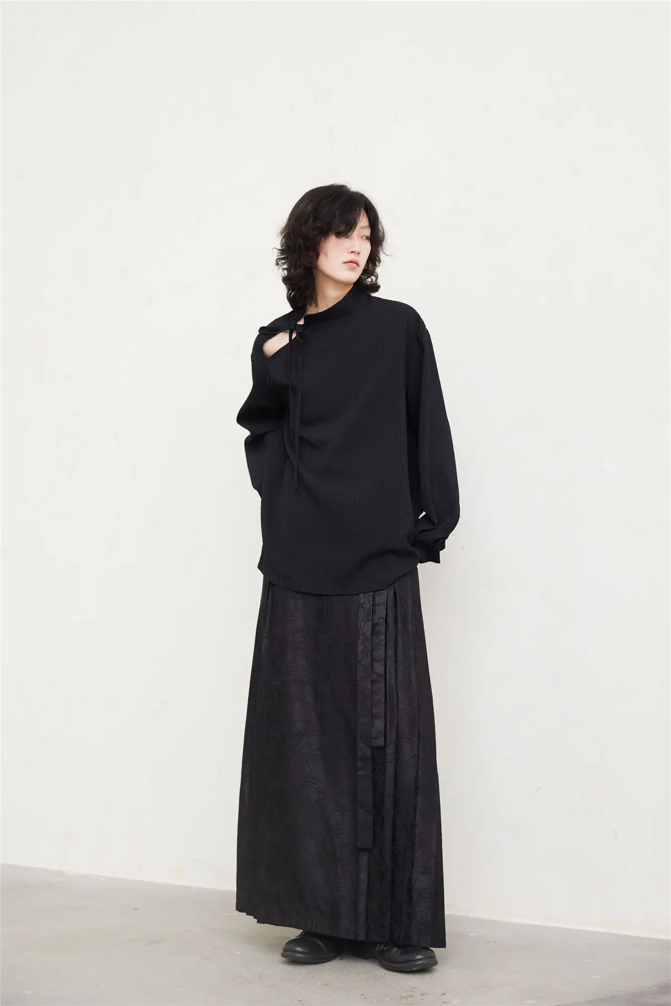 UMI MAO Yamamoto Dark Skirt Design Sense New Chinese Bamboo Leaf Pleated Pattern Jacquard Horse Face Skirt Femme