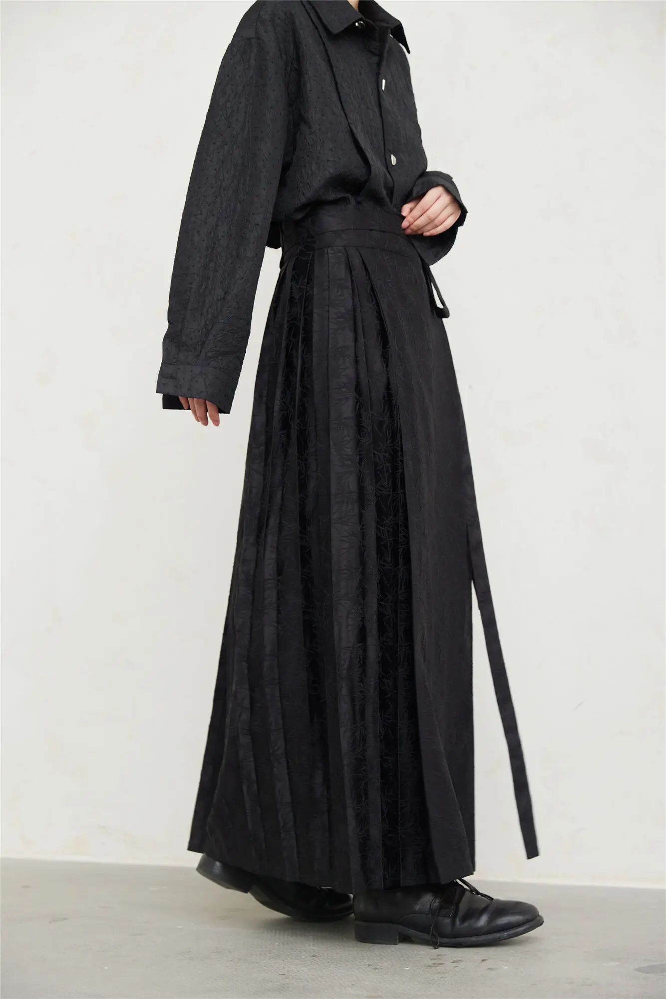 UMI MAO Yamamoto Dark Skirt Design Sense New Chinese Bamboo Leaf Pleated Pattern Jacquard Horse Face Skirt Femme