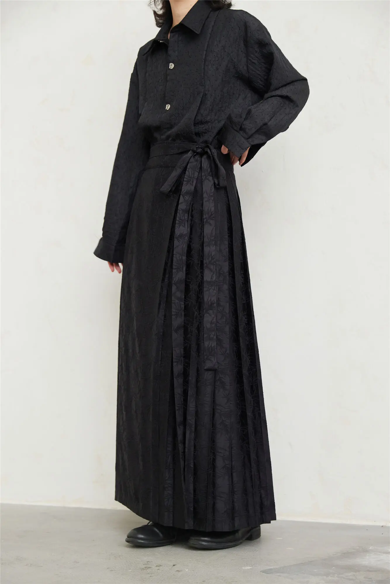 UMI MAO Yamamoto Dark Skirt Design Sense New Chinese Bamboo Leaf Pleated Pattern Jacquard Horse Face Skirt Femme